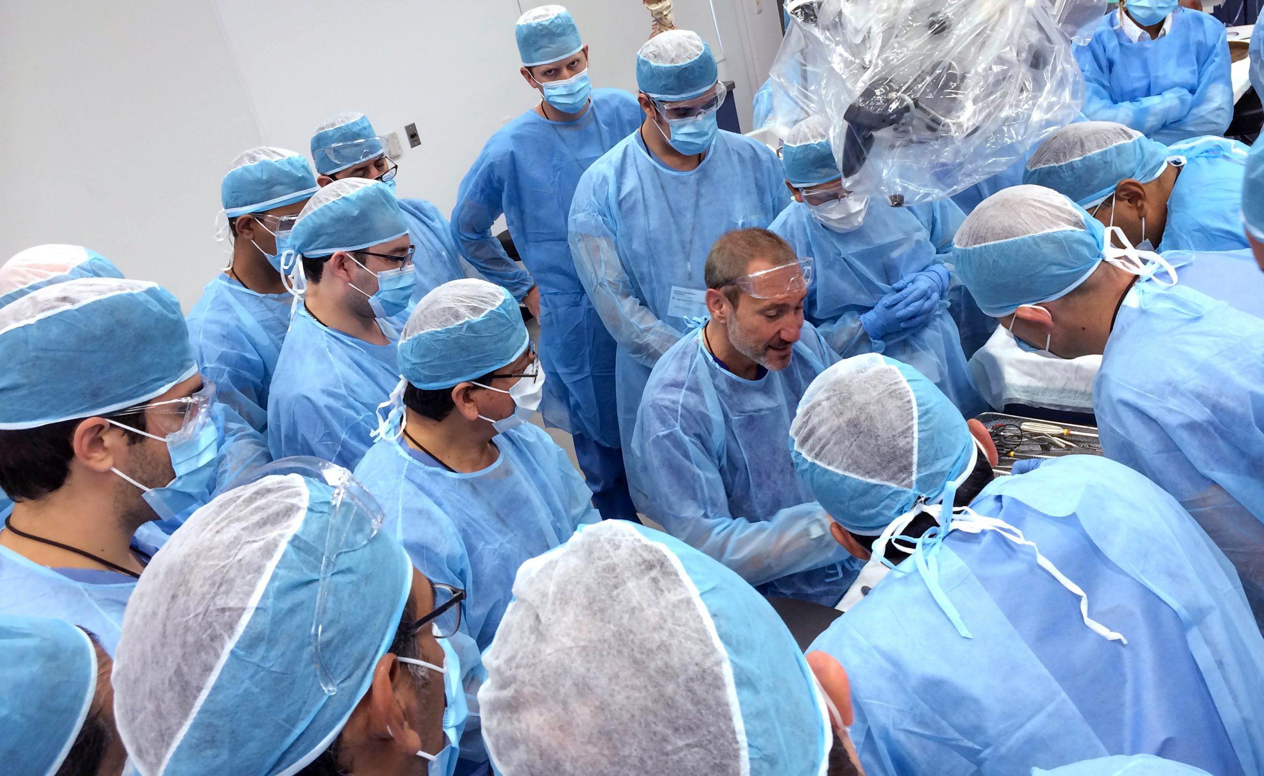 Photo of Dr. Antonio Bernardo Teaching Skull Base Surgery